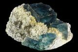Cubic, Blue-Green Fluorite Crystals on Quartz - China #121997-1